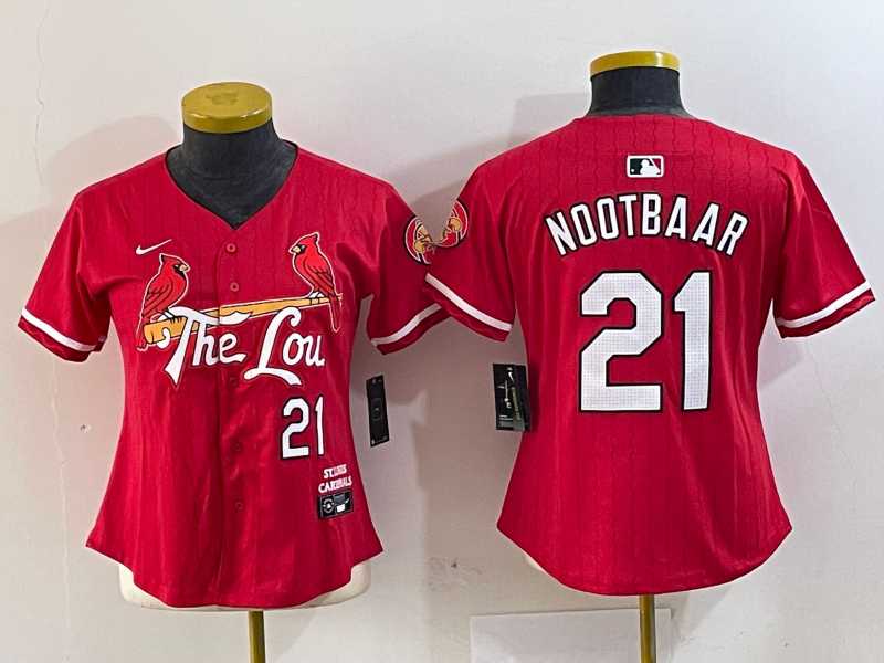 Womens St Louis Cardinals #21 Lars Nootbaar Red 2024 City Connect Limited Stitched Baseball Jersey